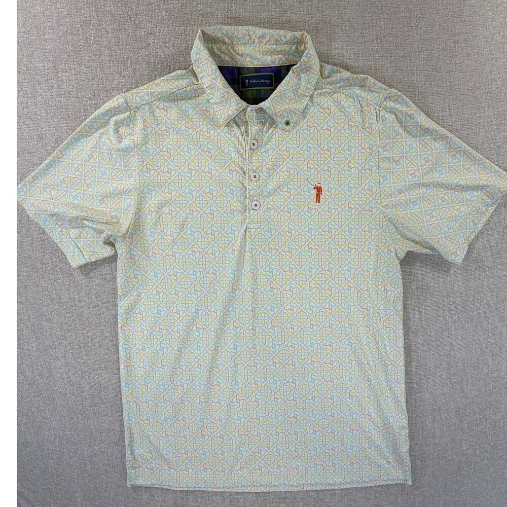 William Murray Men's Small White Orange Sandy Tiles Pattern 4 Button Golf Polo